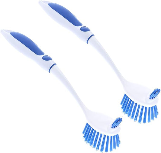 Superio Fruit and Vegetable Scrub Brush with Long Handle - Dish Cleaning Brush, Double Sided Scrubber, Non Scratch Kitchen Scrub Brush for Fruits/Potatoes/Veggies, Sinks, Bath (2, Blue)