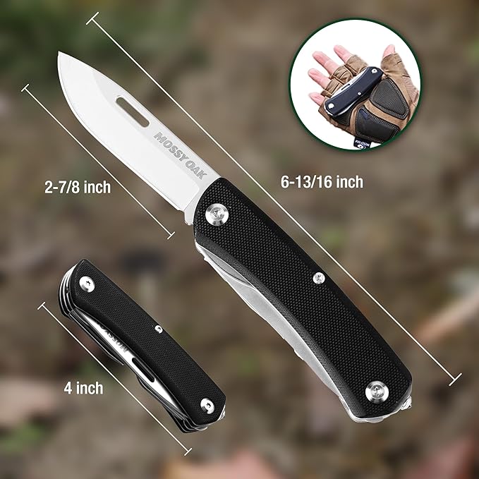MOSSY OAK Multitool Pocket Knife – 10-in-1 Folding Pocket Knife Multitool with Stainless Steel Blade, Saw, Can Opener, Screwdrivers – EDC Tool for Camping, Hiking, Survival