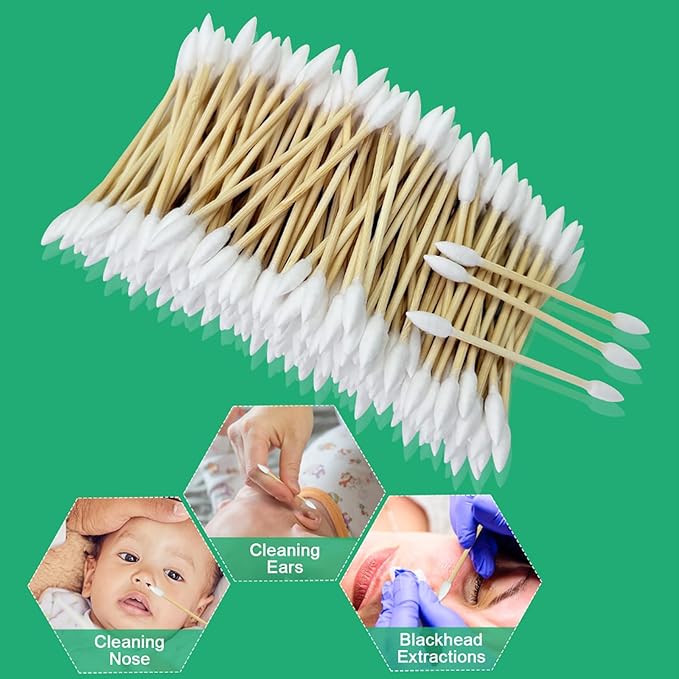 Egaageoi 1000 Count Pointed Cotton Swabs - Double Precision Tips with Bamboo Stick for Beauty and Personal Care - for Eyebrow And Eyelash Application, Manicures And Nail Art, Cleaning Ears And Nose