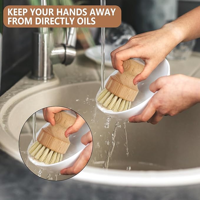 2Pcs Bamboo Dish Brush with Drain Rack - Bamboo Scrub Brush with Natural Sisal Bristles for Dishes Iron Pot Pan Sink Cleaning