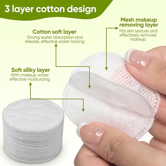 Boxed 300-Count Embossed Cotton Rounds – 3 Unique Patterns, Lint-Free, Dual-Sided, Soft & Durable, Ideal for Makeup Removal, Skincare, Nail Polish, and Baby Care