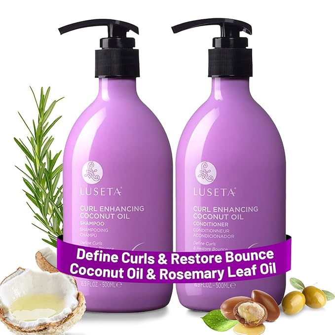 Luseta Curly Hair Shampoo & Conditioner Set with Coconut Oil, Unlimited Bounce and Definition for wavy and Coily hair, Reduce Frizz and Repair Dry Hair, for All Curl Types Sulfate Free 16.9Fl oz × 2