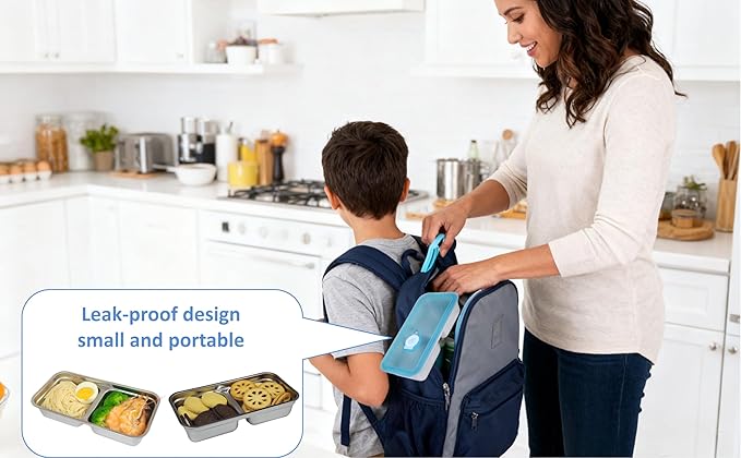 Stainless Steel Snack Containers,2 Compartment Reusable Snack Containers with Lids,Snack Box,Stainless steel lunch containers for Travel,Office,Outdoor Camping,Daily Use(4PCS)