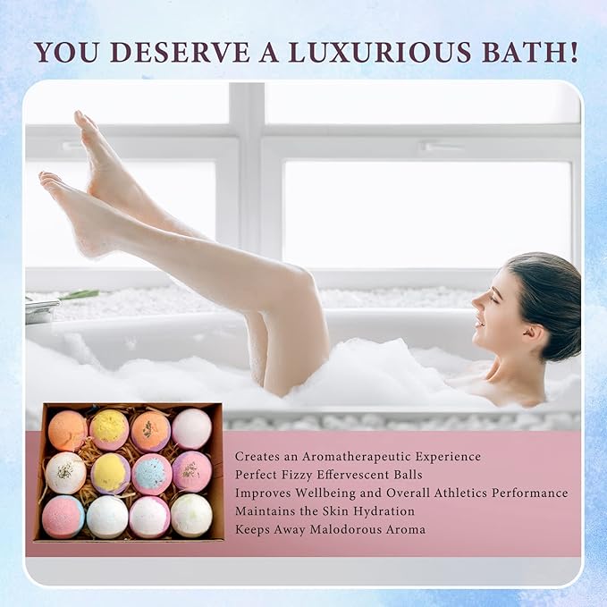Hemp Oil Bath Bombs Gift Set Natural Refreshing Bubble Bath Kit with 6 Relaxing Scents Made from Pure Essential Oil for Bubble and Spa Bath, Birthday Mother's Valentine's Day Gifts