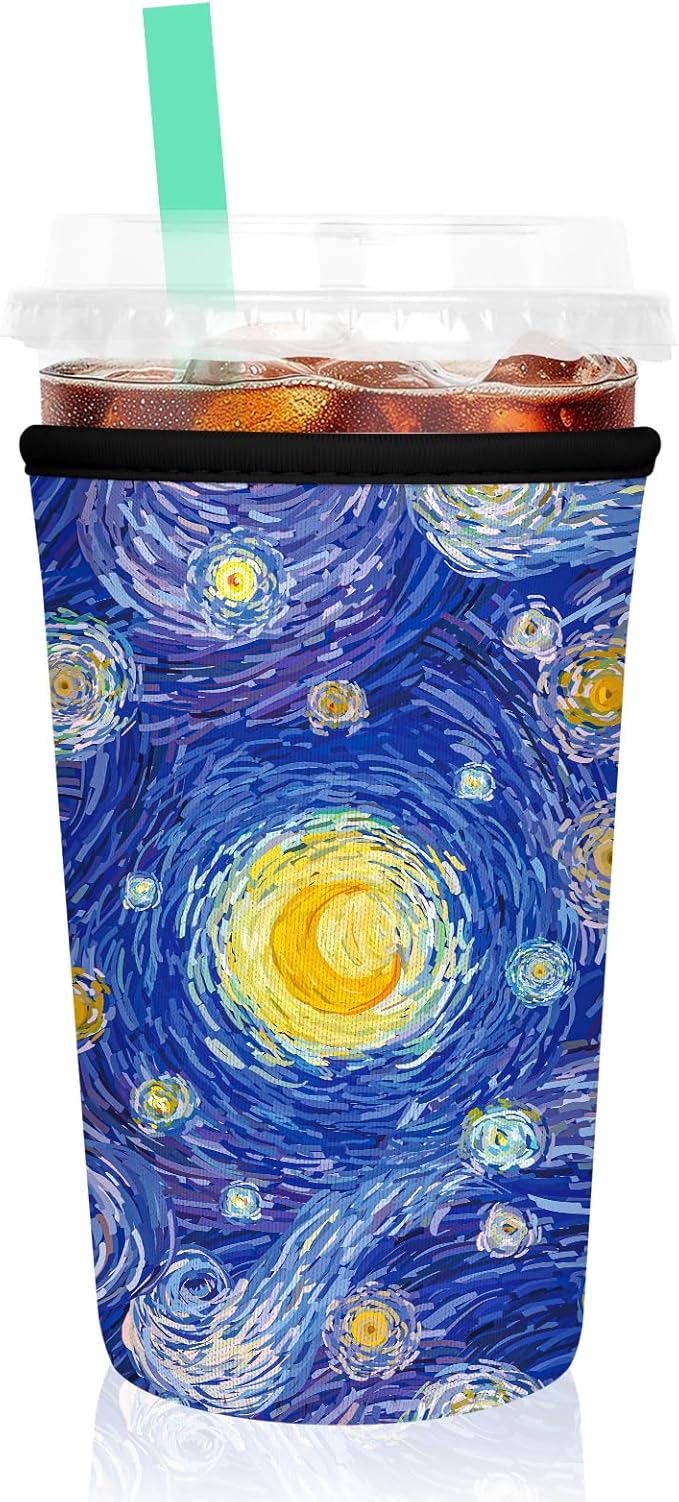 Iced Coffee Sleeve, Reusable Insulated Neoprene Cup Sleeve for Cold & Hot Drinks Beverages, Cup Holder for 32oz Coffee Cups, Starry Night