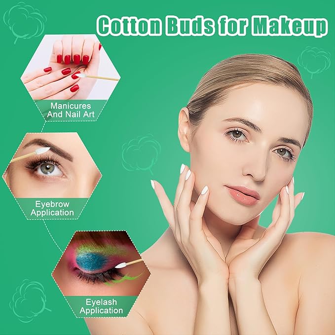 Egaageoi 1000 Count Pointed Cotton Swabs - Double Precision Tips with Bamboo Stick for Beauty and Personal Care - for Eyebrow And Eyelash Application, Manicures And Nail Art, Cleaning Ears And Nose