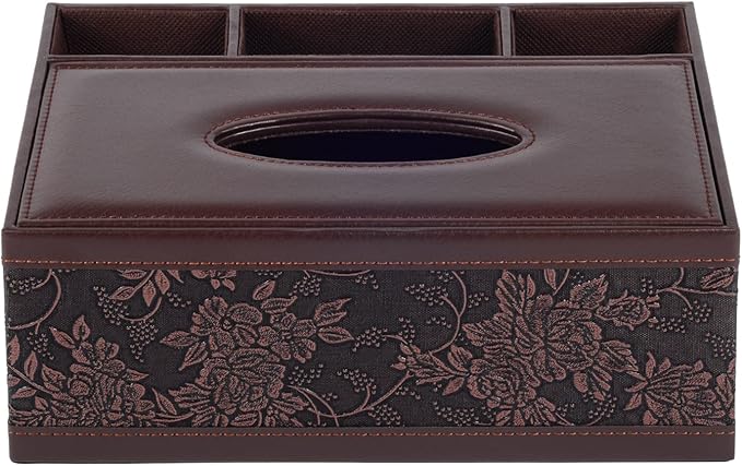 Multifunction PU Leather Tissue Box Holder/Cover Rectangular Upgrade Large Size Stationery Napkin Remote Control Storage Box,Facial Tissue Dispenser Organizer Caddy Home Office Supplies (Retro)