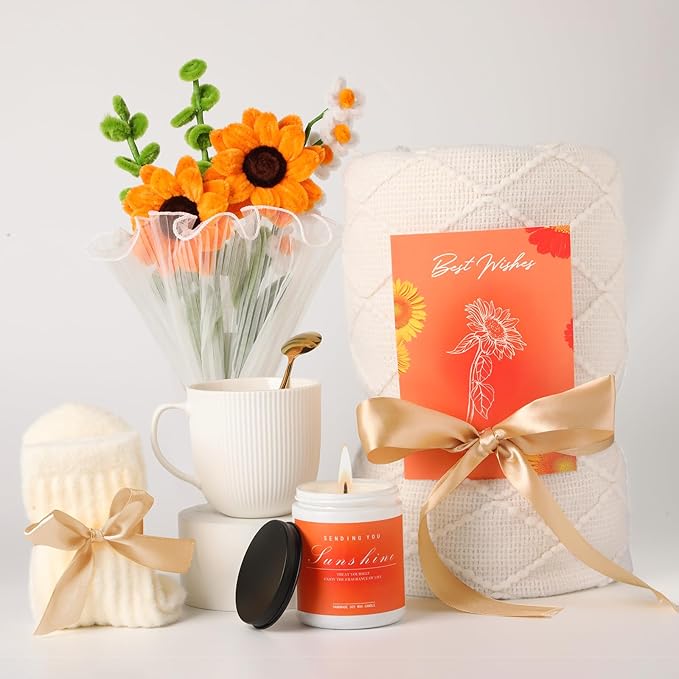 Sending Sunshine Sunflower, Thinking of You Care Package, Gift Baskets for Her, Unique Birthday Gifts for Women, Best Friend Birthday Gifts Set, Get Well Soon Gift Box, Christmas gifts