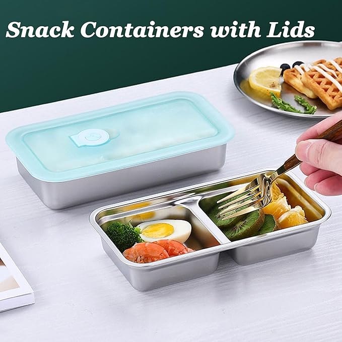 Grab and Go Snack Containers, Reusable Double Compartment Snack Containers-Stainless Steel Condiment Box with Lids for Outdoor Camping Food Storage (4)