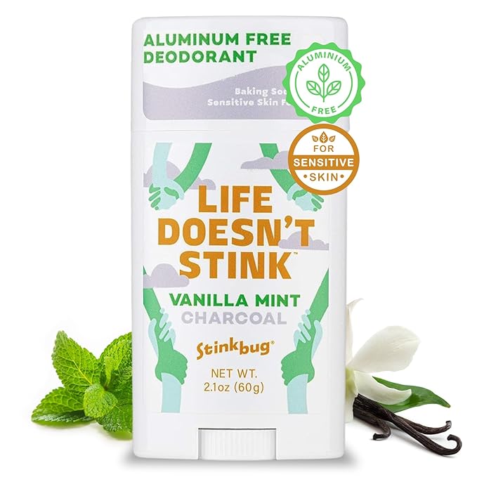 Stinkbug Naturals Organic Aluminum Free Deodorant Stick with Vanilla Mint, Coconut Oil and Activated Charcoal, Paraben Free, Sensitive Skin Deodorant, 2.1 Ounces Pack of 1