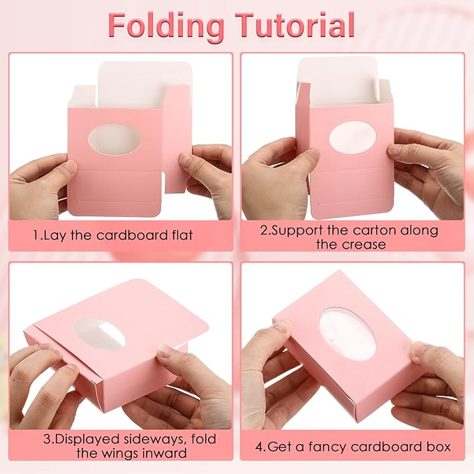 TaoBary 100 Pcs Soap Boxes for Homemade, 3 x 3 x 1.2 Inch Small Paper Gift Packaging Boxes with Window, Gift Wrappers for Soap Packaging Making Party Favor(Oval, Pink)