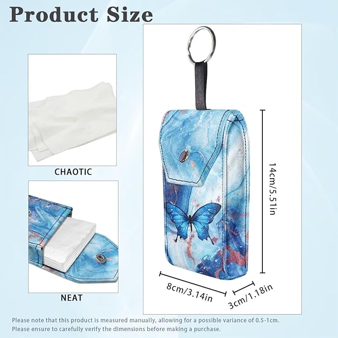 Tissue Bag,Blue Butterfly Portable Travel Tissue Pouch Canvas Tissues Purse Pocket for Wallet Coin Travel Bag