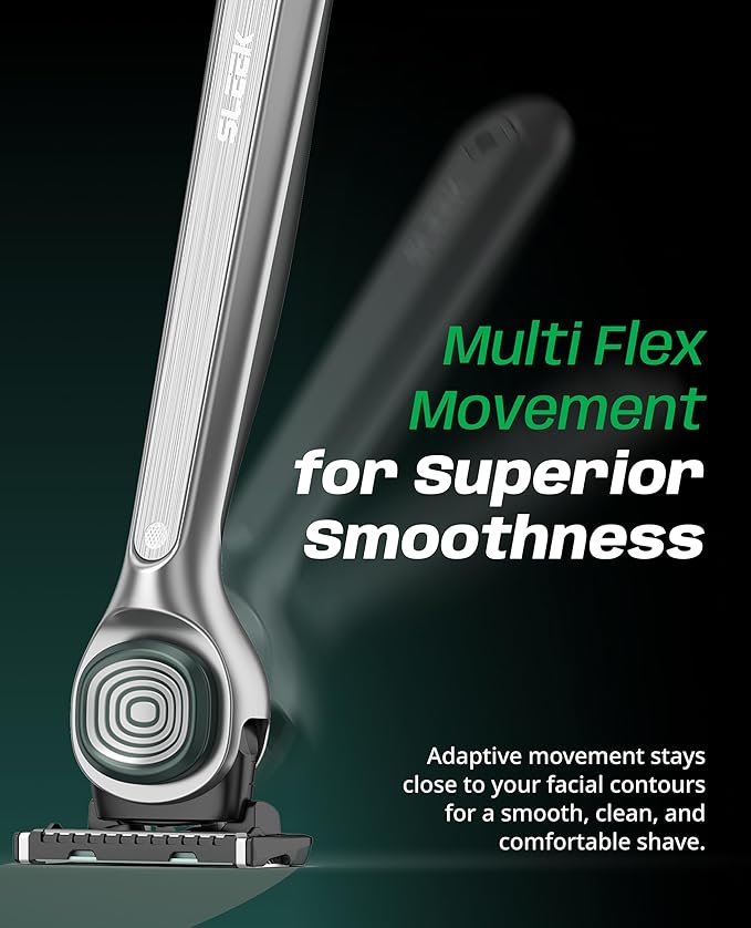 DORCO SLEEK Six Blade Razor System with Multi-Flex Technology Refill Set, Precision Shaving Razor Replacement Cartridge (4 Pack)