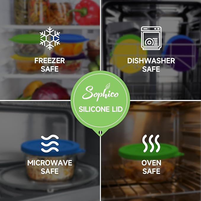 Sophico 4 Cup Round Silicone Storage Cover Lids Replacement for Anchor Hocking and Pyrex 7201-PC Glass Bowls (Container not Included) (Mix2)