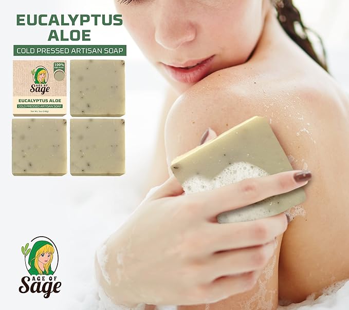 Natural Bar Soap for Women - Vegan Bath Soap Bars Gift Set - Handmade Cold Process Artisan Soap w/Essential Oil, All Moisturizing Wash Soaps, Fragrant Eucalyptus Aloe Scent (4 Pack)