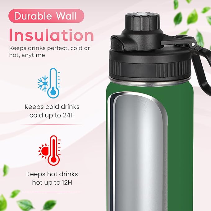 Y TOP 24oz Insulated Water Bottle Cup Holder Friendly, Leak Proof Spout Lid, Double Wall Insulation, Dishwasher Safe, Easy Clean Stainless Steel Water Bottle for Gym Kids Sports Travel School Hiking