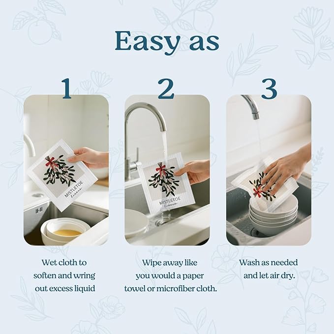 Swedish Dishcloths for Kitchen, Christmas Xmas Tree Winter Kitchen Dish Towels for Washing Dishes, 4 Pack Reusable Paper Towels, Sponge Cloths for Holiday Home Cleaning Baking Cooking