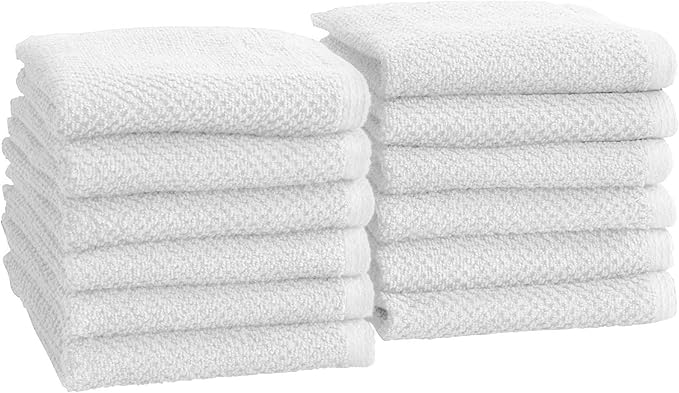 Great Bay Home White Washcloth Set – 100% Cotton 12-Pack 13"x13", Absorbent & Quick-Drying, Soft & Durable