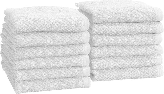 Great Bay Home White Washcloth Set – 100% Cotton 12-Pack 13"x13", Absorbent & Quick-Drying, Soft & Durable