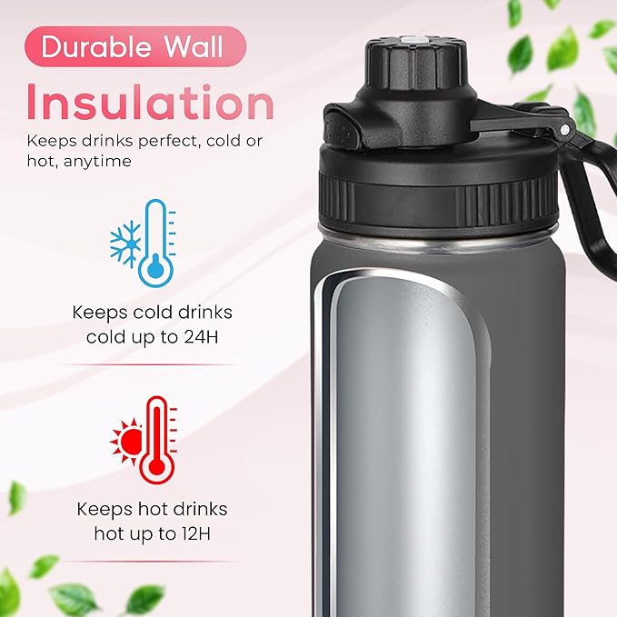 Y TOP 18 oz Insulated Water Bottle Cup Holder Friendly, Leak Proof Spout Lid, Double Wall Insulation, Dishwasher Safe, Easy Clean Stainless Steel Water Bottle for Gym Kids Sports Travel School Hiking