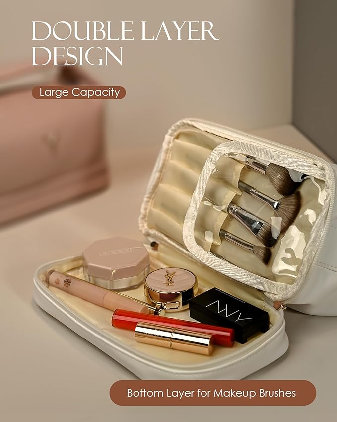 Birthday Gifts for 13 14 15 16 17 18 Year Old Girls Gifts, Personalized Makeup Bag with Handle, Initial Double Layer Cosmetic Bag with Makeup Brush Organizer, Cute Cosmetic Pouch for Women