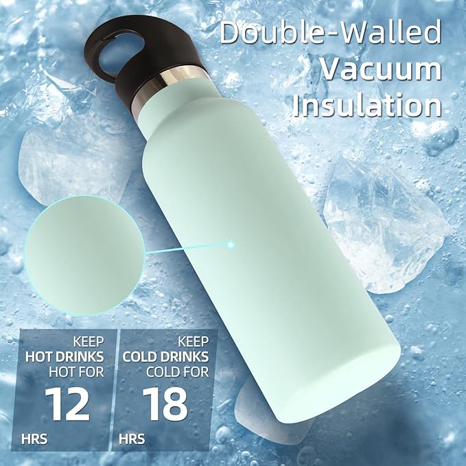 Volhoply 17oz Insulated Water Bottle Bulk 8 Pack,Stainless Steel Kids Water Bottles with Straw Lid,Double Wall Vacuum Metal Water Bottle,Reusable Sports School Flask Keep Hot & Cold (Fog,8 Set)