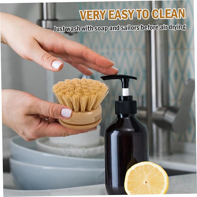 4Pcs Natural Dish Brush Bamboo Wood Handle Wooden Dish Scrubber Eco Friendly Bamboo Brush for Dishes (1.8x1.8 inch)