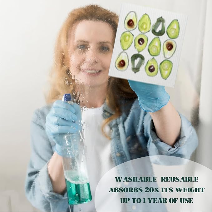 Avocado Swedish Dishcloths for Kitchen, Swedish Dish Cleaning Cloths for Friut, Papaya Reusable Paper Towels, 4 Pack Dish Towels for Kitchen, Reusable Sponge Cloths Washable