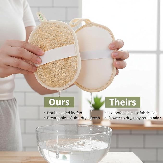 Natural Loofah Care Set – Exfoliating Body Scrubber Pads & Exfoliating Facial Scrubber | 100% Plant-Based Shower Luffa Sponge | Bath Loofah for Women & Men