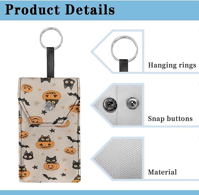 Black Cat Bat Print Purse Tissue Holder Portable Pocket Tissue Holder for Coin Keys Tissues with Hanging Rope Snap Button Enclosed