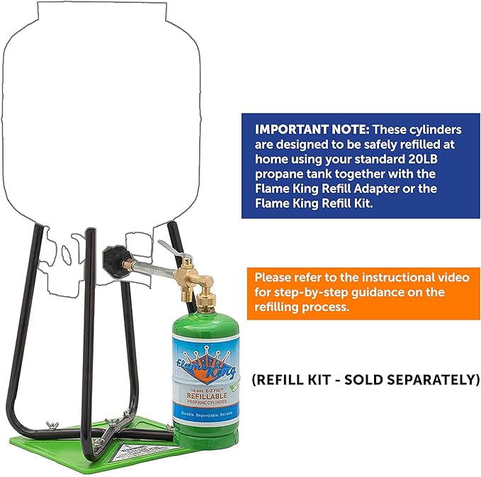 Flame King Refillable 1LB Empty Propane Cylinder Tank - Reusable - Safe and Legal Refill Option - DOT Compliant-16.4 oz (2-Pack), green (YSN164-2)