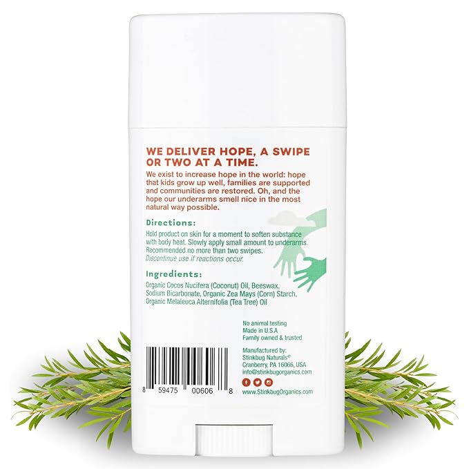 Stinkbug Naturals Organic Aluminum Free Deodorant Stick with Tea Tree, Coconut Oil and Essential Oils, Paraben Free, Sensitive Skin Deodorant, 2.1 Ounces Pack of 2