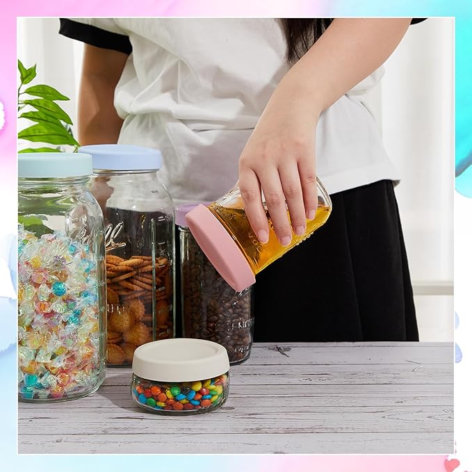 12 Pcs Silicone Regular Mouth Lids Mason Jar Lids Thickened Leak Proof Lid for 70 mm All regular mouth Mason Jars, Reusable Large Canning Jar Caps(Morandi)