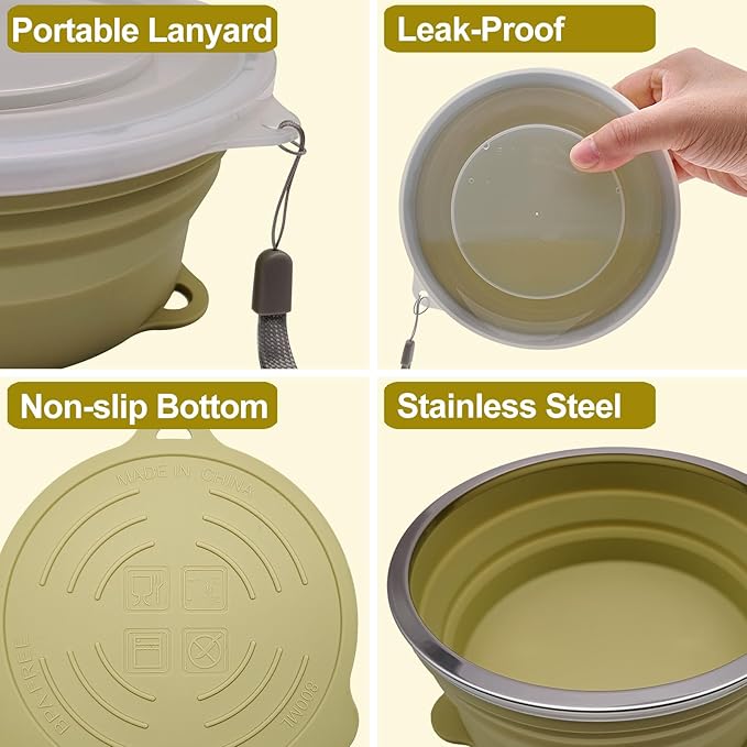 Mess Kit for Camping Silicone Collapsible Bowl Collapsible Cup and Stainless Steel Spoon for Backpacking Outdoor Hiking Traveling and Picnic - 4 Pack