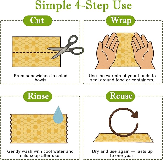 Reusable Beeswax Wraps For Foods, Cheese, Sandwich & Bread- 13 x 39'' Cut to Size - Eco-Friendly Food Storage Alternative to Plastic Wrap & Cheese Paper (Honeycomb Pattern001, 13x39'')