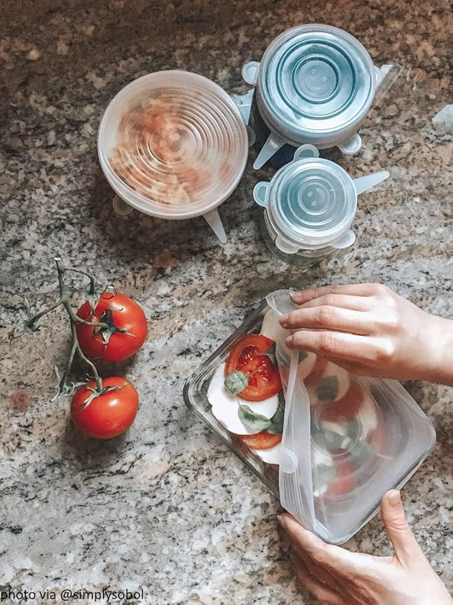 altCookingHub Silicone Stretch Lids, 6-Pack of Same Size 4.5 Inch Lids, BPA Free, Leakproof Reusable Silicone Lids for Various Shapes of Containers and Food Covers