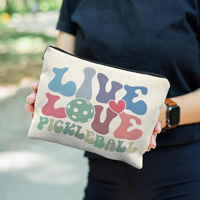 Pickleball Makeup Bag, Pickleball Gifts for Women, Gifts for Pickleball Lovers, Pickleball Stuff, Pickleball Accessories for Women, Groovy Live Love Pickleball Cosmetic Bag Toiletry Bag