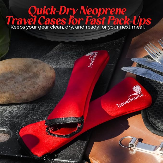Travel Utensils With Case - Metal Camping Silverware Cutlery Set - Reusable & Portable Fork Knife Spoon Flatware For Lunch Box, Backpacking (2 Cases)
