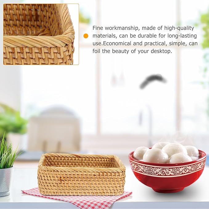 Handmade Woven Storage Basket Small Rattan Box Natural Sundries Organizer for Living Bedroom Office Decor