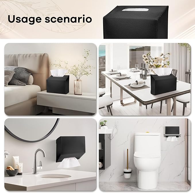 Disposable Hand Towel Box Cover Compatible with Kleenex Disposable Paper Hand Towels, Leather Tissue Box Cover Holder for Bathroom Holder (Black-1 Pack)
