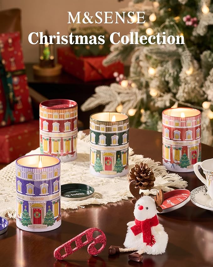 M&SENSE Snowy Christmas Candles, Winter Scented Holiday Soy Candles for Home, 11.3oz 70 Hour Non Toxic Long Burning, Cozy Aromatherapy Christmas Gifts for Women Men,Winter Candle Christmas
