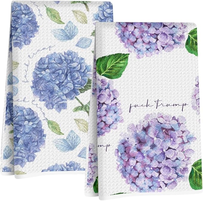 Jztco 2Pcs Hydrangea Spring Kitchen Towels 24x14 Inch, Hydrangea Waffle Hand Towels for Kitchen Home Decor, Absorbent Microfiber Dish Cloth Tea Towel, Floral Housewarming Gifts for Women Mom