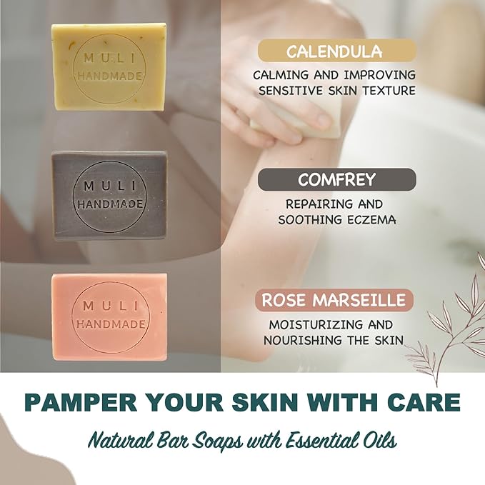 Natural Handemade Bar Soap for Men and Women with Essential oils, Scented Bar Soaps for Bath, Fragrance Regular Use Gift Set (Pack of 3) Artemisia Argy