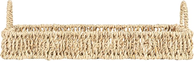 Household Essentials Woven Seagrass Scalloped Rectangular Trays, Set of 2, Natural