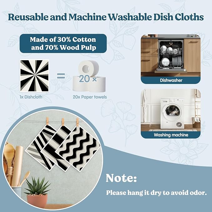 Swedish Dishcloths for Kitchen, Abstract Geometric Dish Rags Kitchen Dish Towels for Washing Dishes, 4 Pack Reusable Paper Towels, Sponge Cloths for Home Cleaning Baking Cooking