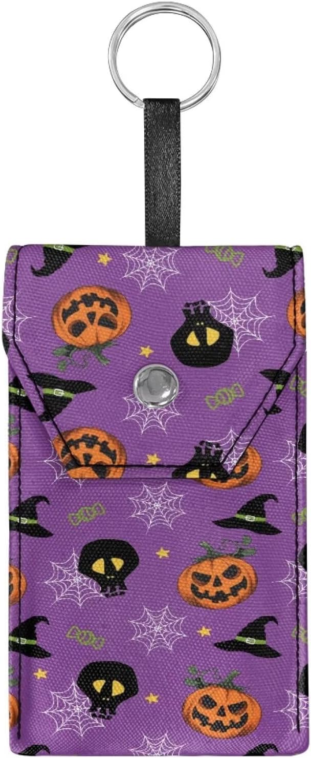 Pumpkin Head Skull Print Purse Tissue Holder Portable Pocket Tissue Holder for Coin Keys Tissues with Hanging Rope for Halloween Snap Button Enclosed