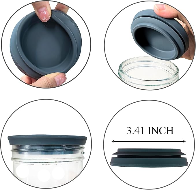 Regular Mouth Mason Jar Lids - 2.75 Inch Canning Lids Fit for All Regular Mouth Mason Jars,Food Grade Silicone Mason Jar Caps,Dishwasher Safe,Leak Proof Reusable Lids,3 Pack (Grey-3 Pack)