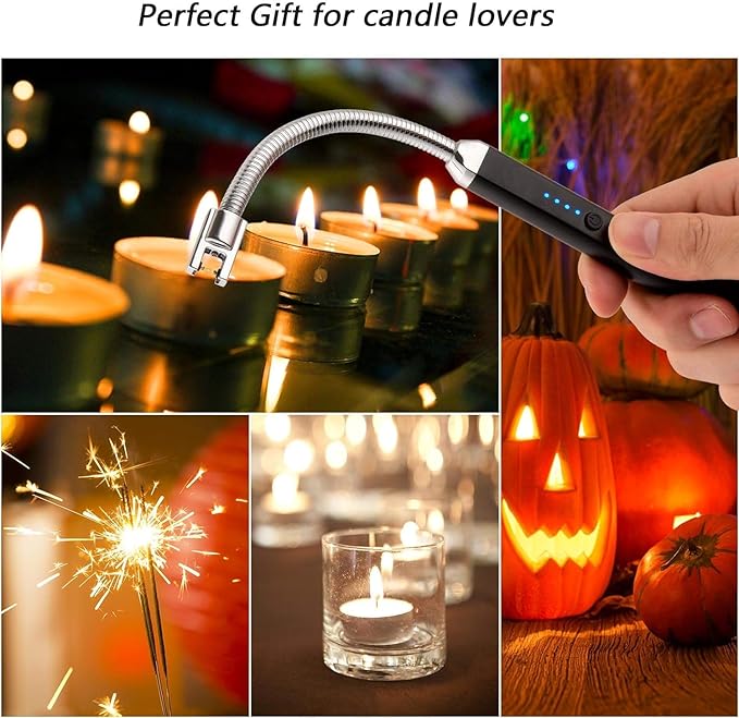 MEIRUBY 2Pack Electric Candle Lighter, Birthday Christmas Stocking Stuffers Gifts for Women Mom Men Wife Sister, USB Arc Rechargeable Windproof Long Lighter for Candle BBQ Housewarming Gift Idals