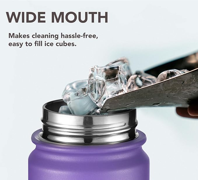 mininoo 24 oz Insulated Water Bottle with Straw Lid, Stainless Steel Double Wall Vacuum, Leak Proof, BPA Free, Keep Cold for 24H & Hot for 12H(Purple)