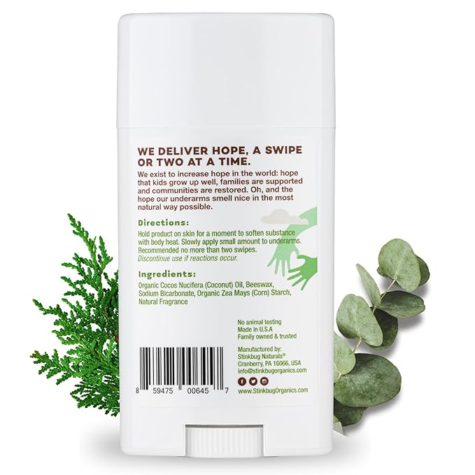 Stinkbug Naturals Organic Aluminum Free Deodorant Stick with Cedar Eucalyptus, Coconut Oil and Essential Oils, Paraben Free, Sensitive Skin Deodorant, 2.1 Ounces Pack of 2